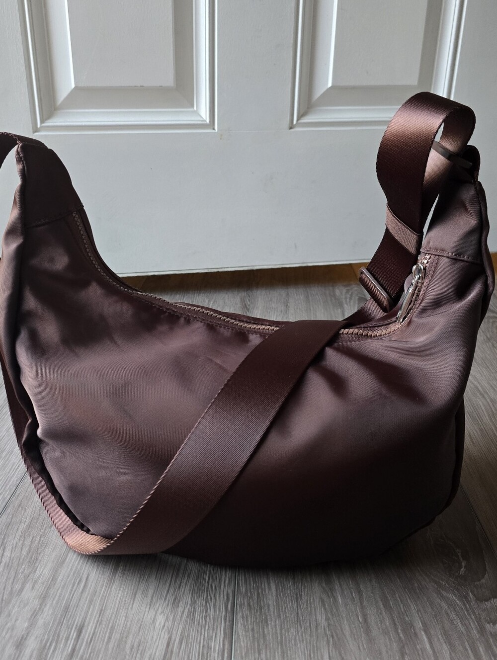 Fablou London Luna Crescent Crossbody Bag Chocolate Brown Nylon Adjustable OS